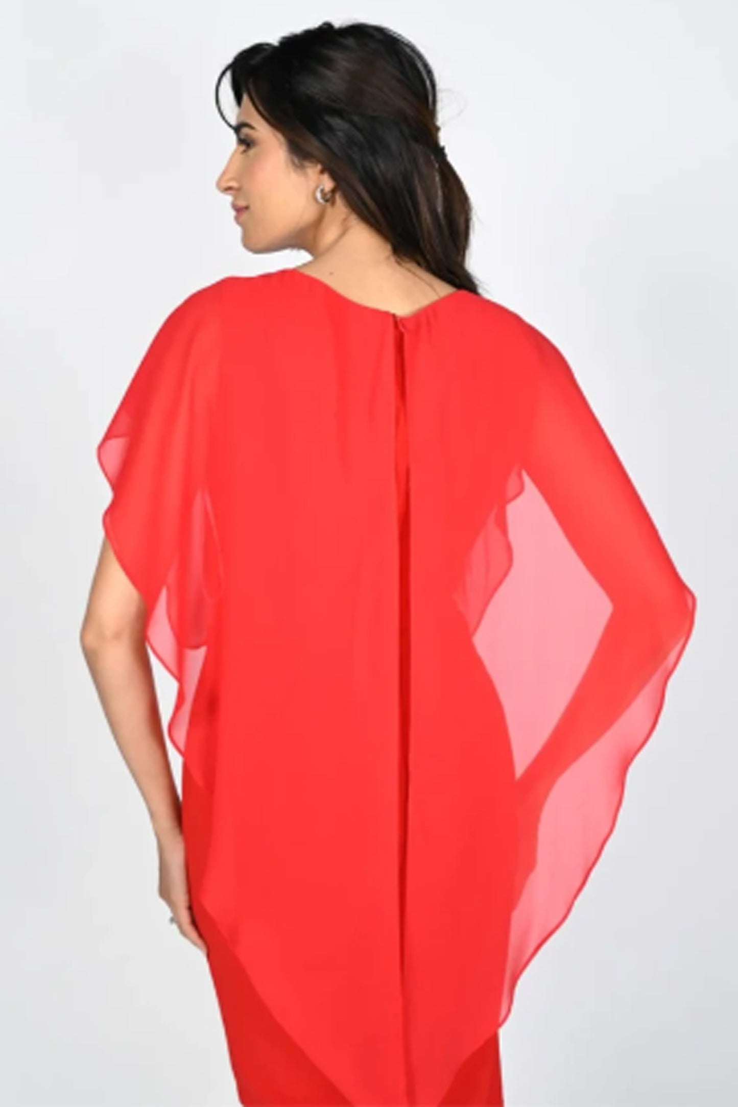 Frank Lyman Chiffon Cape Diamante Dress Red 229019