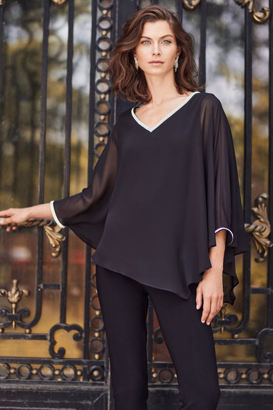 Frank Lyman Chiffon Overlay Diamanté Trim Top Black 229120