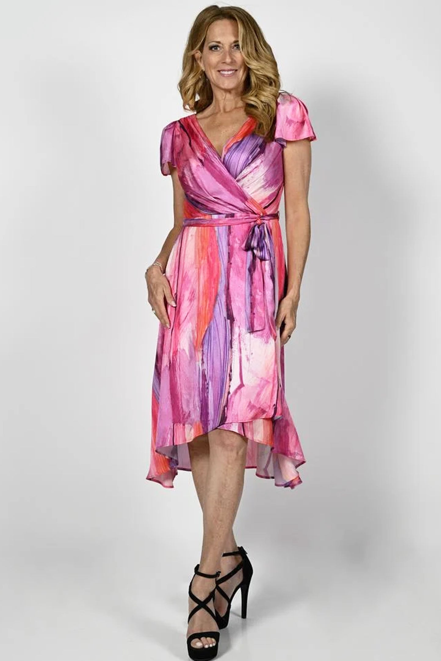 Frank Lyman Multicolour Wrap Style Dress Hot Pink 236489