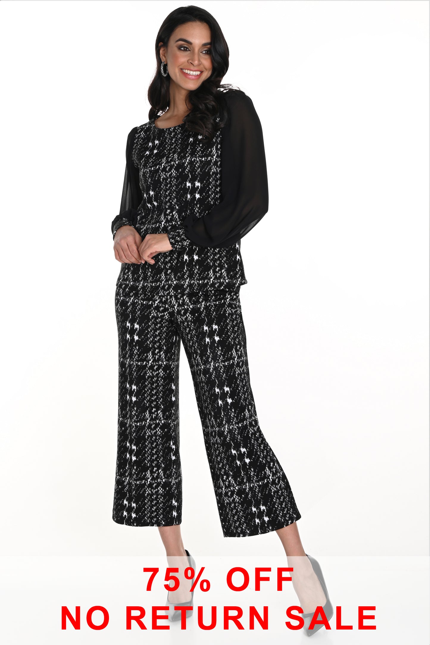 Frank Lyman Cropped Textured Knit Trousers Black/Off White 243350-1004