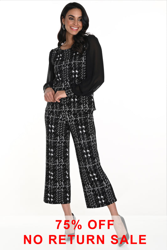 Frank Lyman Cropped Textured Knit Trousers Black/Off White 243350-1004