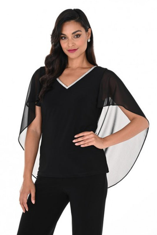 Frank Lyman Chiffon Cape Diamanté Detail Top Black 248149