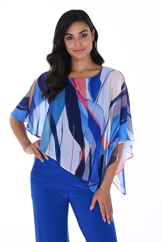 Frank Lyman Abstract Asymmetric Overlay Top Blue/Multi 246101