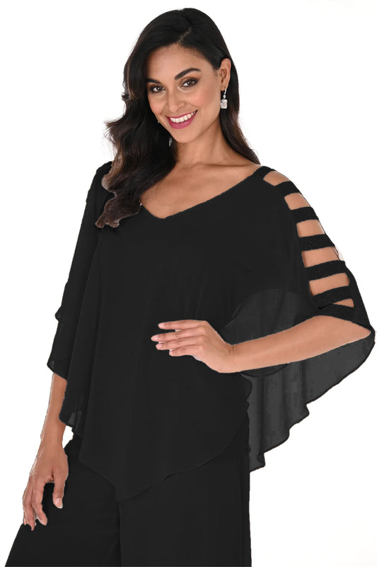 Frank Lyman Diamante Open Sleeve Chiffon Top Black 248034