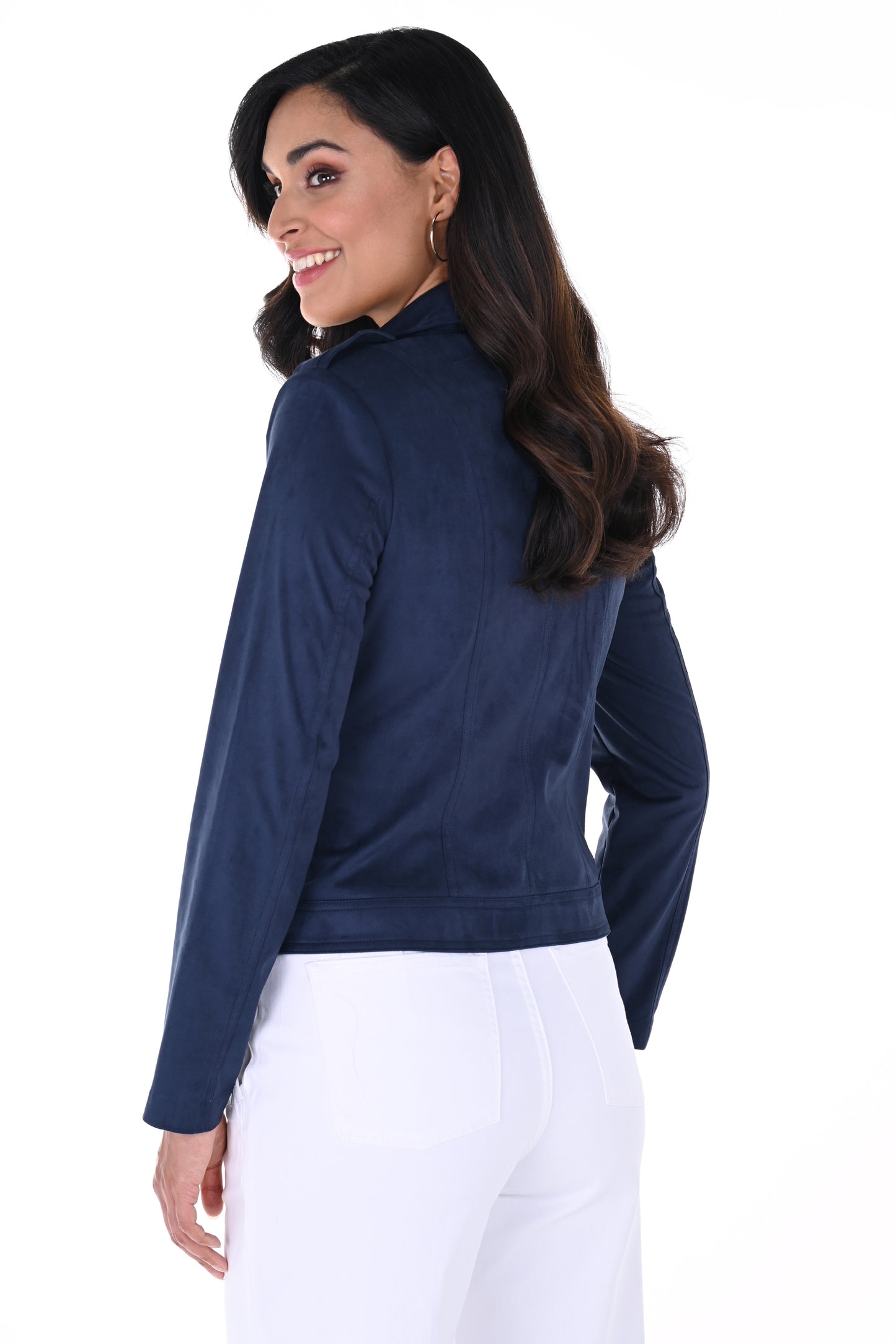 Frank Lyman Faux Suede Military Button Jacket Navy 246206