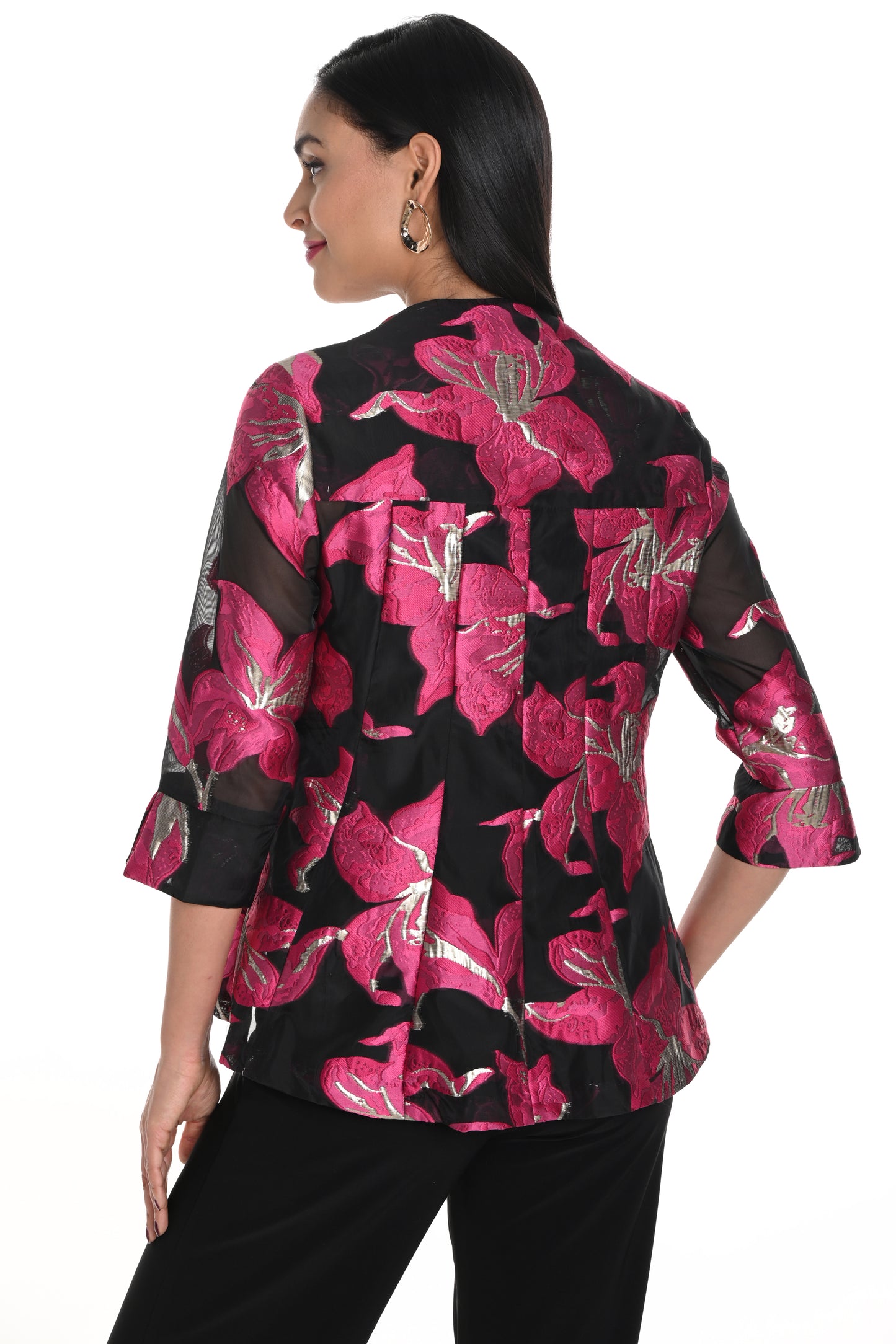 Frank Lyman Floral Print Swing Jacket Fuchsia/Black 249247-1057