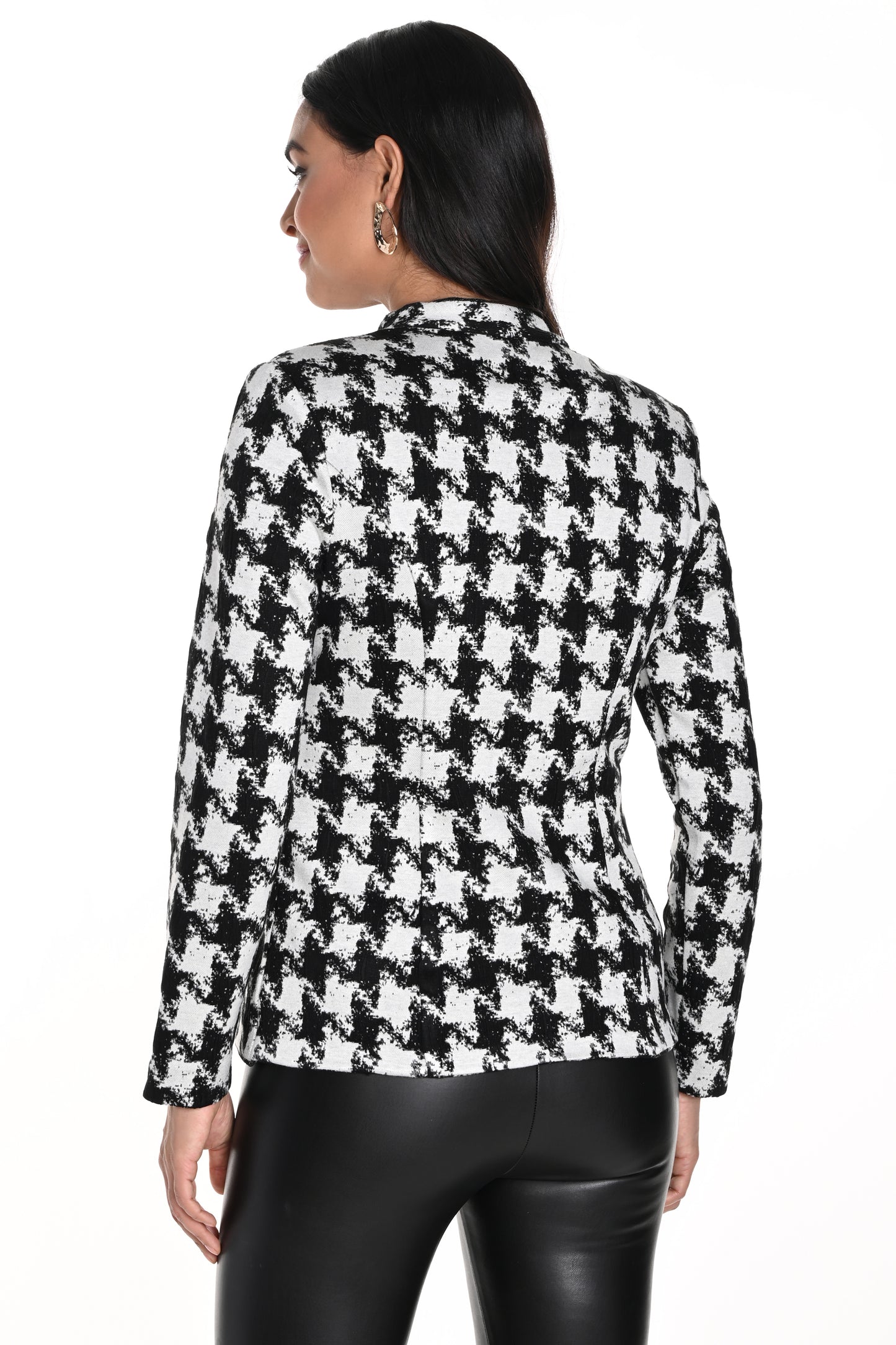 Frank Lyman Houndstooth Print Knit Jacket Black/Off White 243379