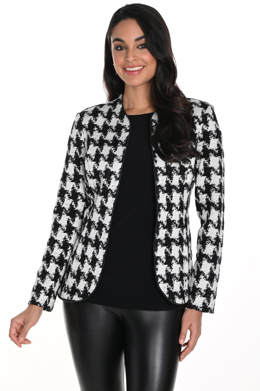 Frank Lyman Houndstooth Print Knit Jacket Black/Off White 243379