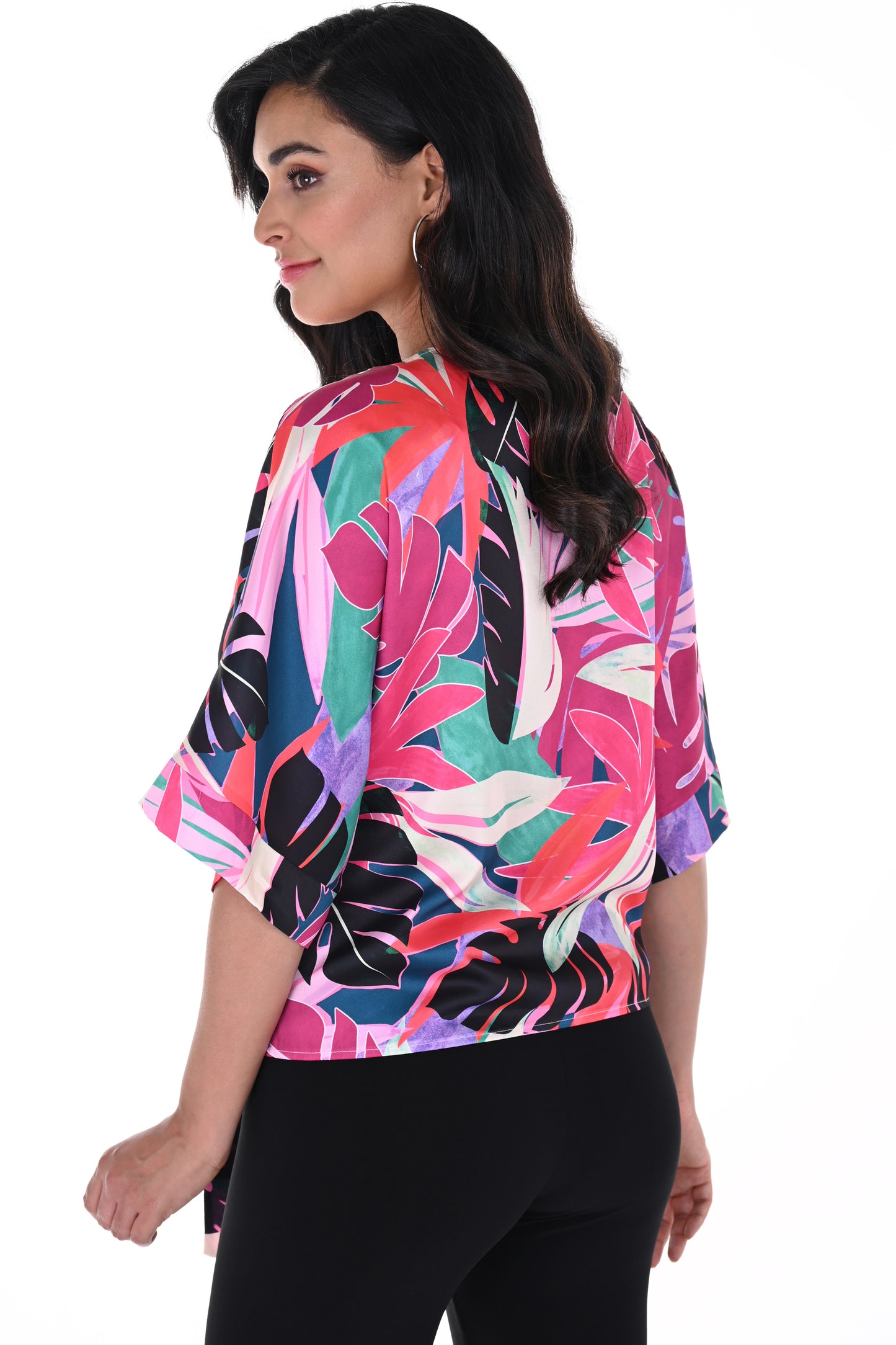 Frank Lyman Palm Print Silky Tie Hem Top Multi 246149