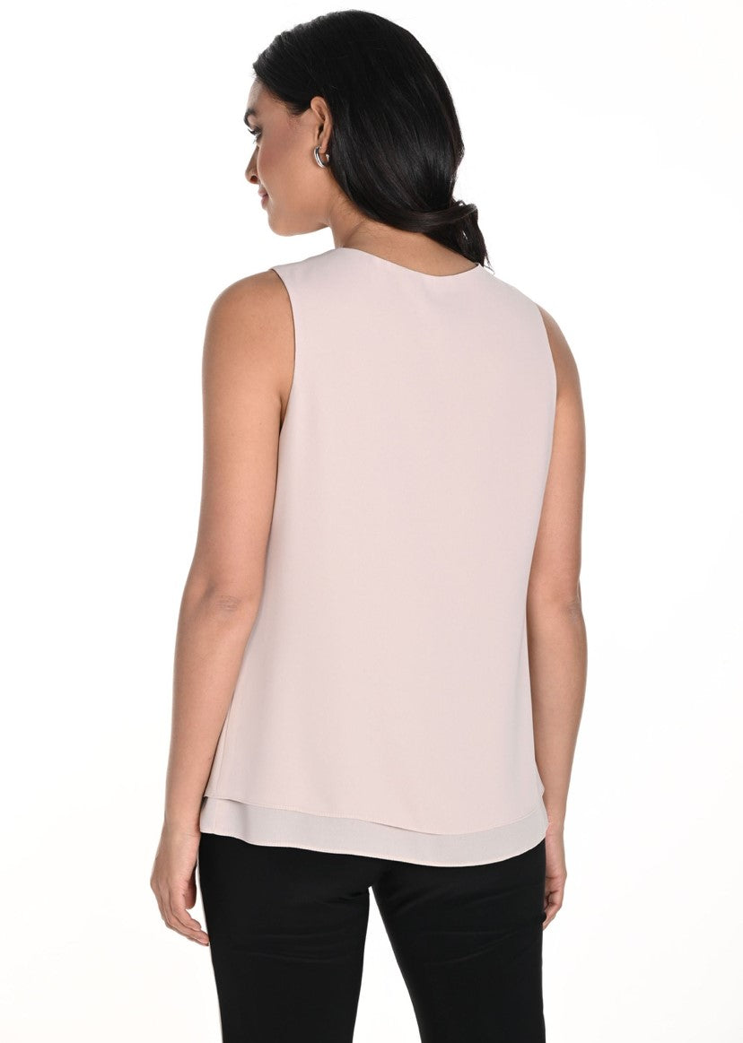 Frank Lyman Woven Top with Keyhole Detail Oatmeal 243252
