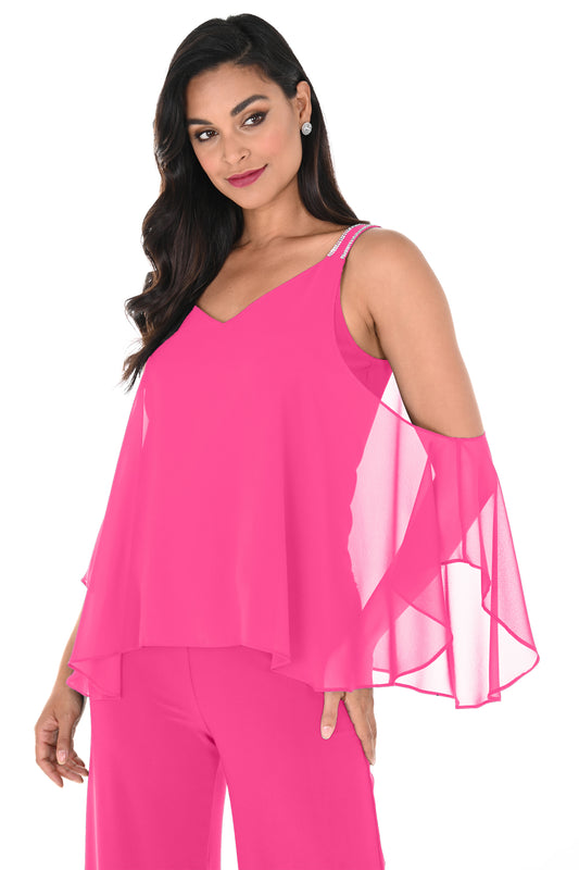 Frank Lyman Chiffon Overlay Diamanté Strap Top Bright Pink 248004