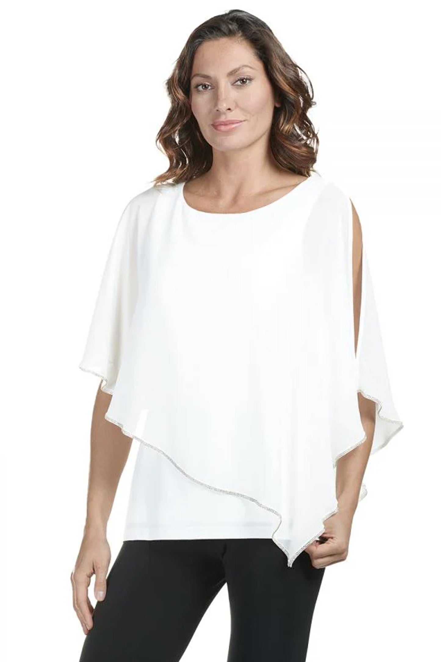 Frank Lyman Chiffon Cape Diamante Trim Top Off White 185420