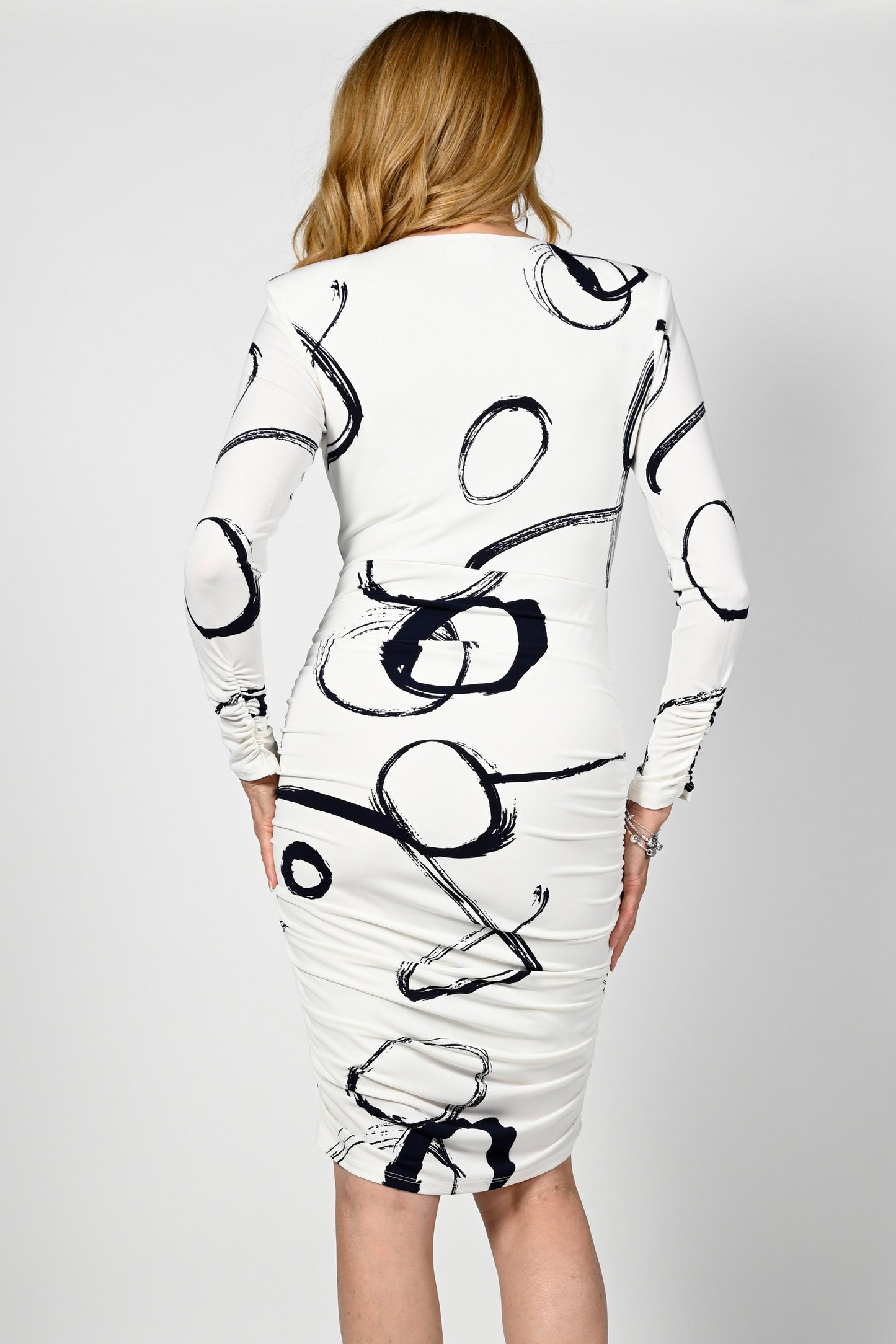 Frank Lyman Abstract Print Fitted Dress Navy/Off White 236273