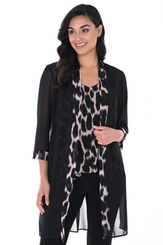 Frank Lyman Animal Print Trim Cover Up Black/Blush 246352