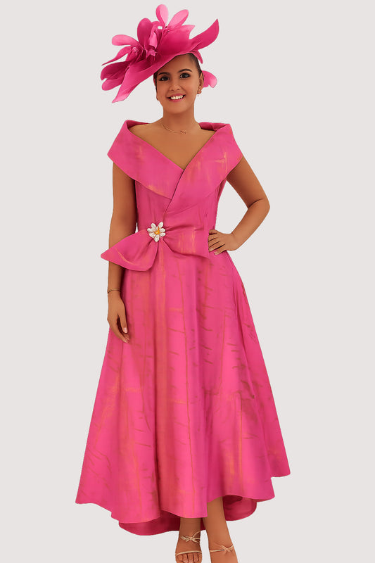 Gabriela Sanchez Dipped Hem Dress Fuchsia/Gold 5553