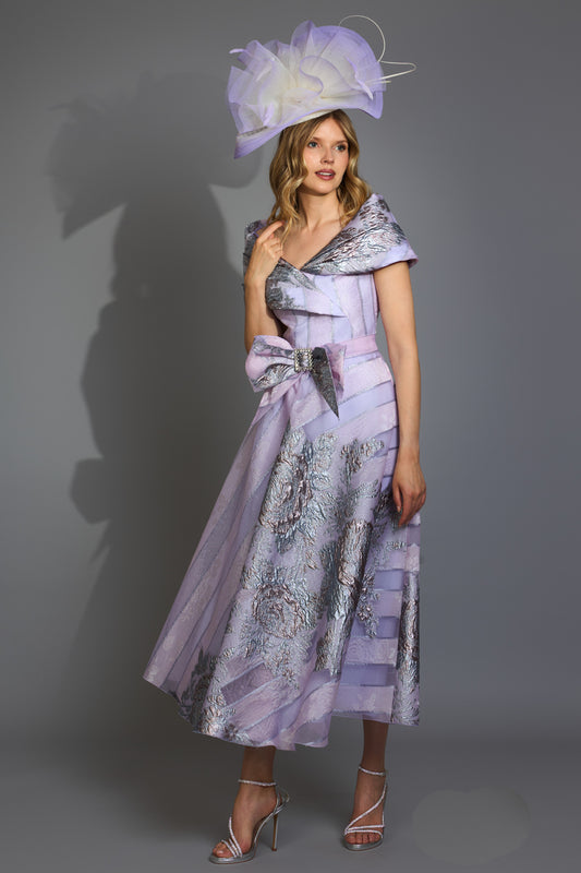 Gabriela Sanchez Metalic Floral Detail Dress Lilac 5703