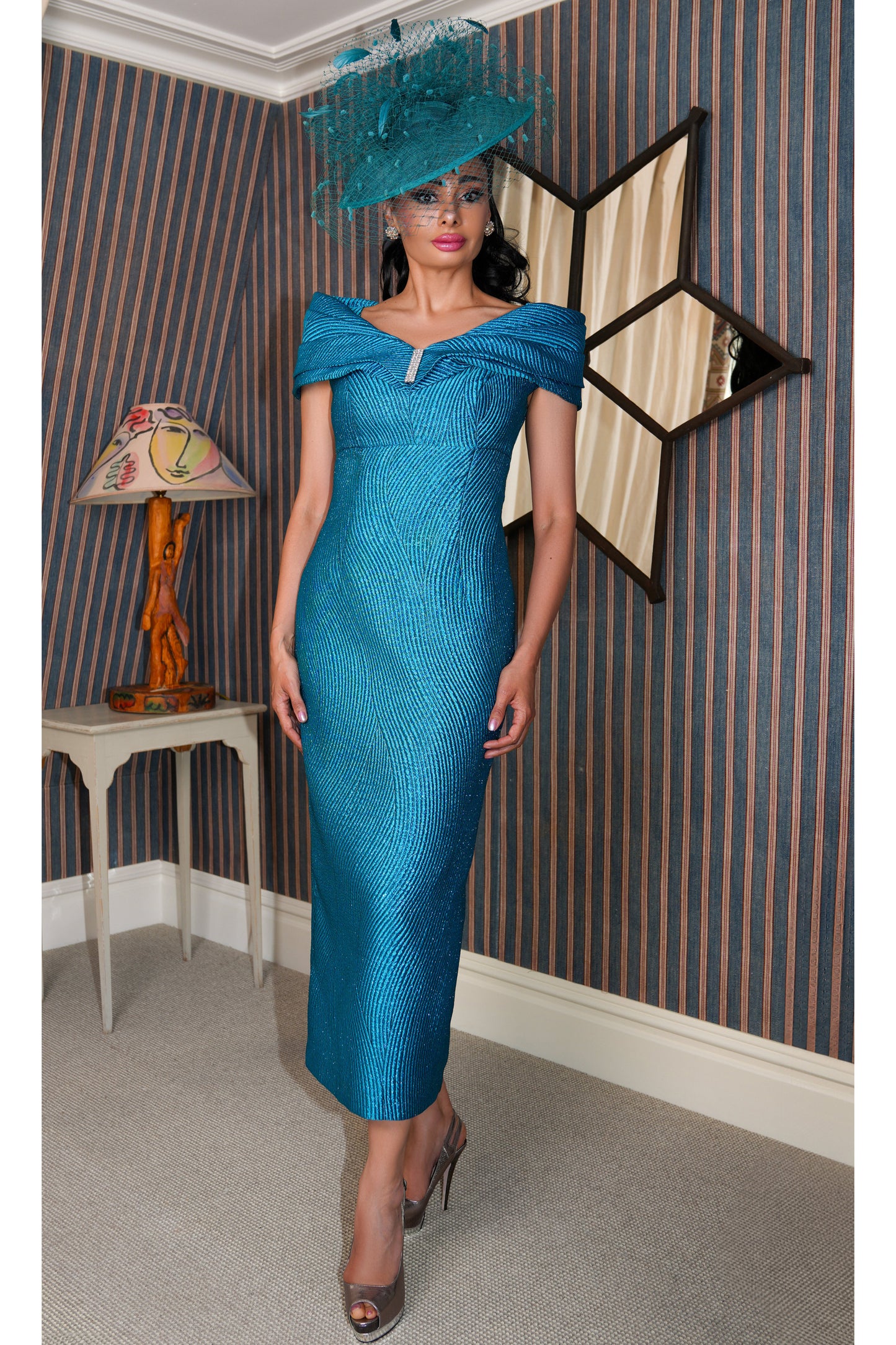 Gabriela Sanchez Shawl Collar Diamante Detail Dress - Azul - 5566