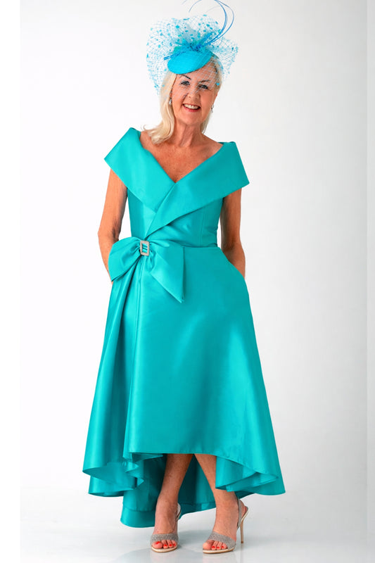 Gabriela Sanchez Off The Shoulder Dipped Hem Dress Turquoise 5709