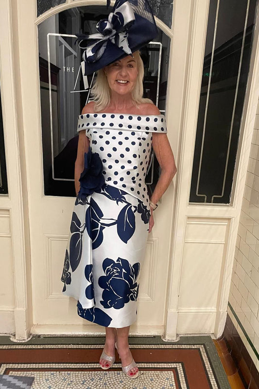 Gabriela Sanchez Polka Dot Meets Floral Dress Silver/Navy 5645