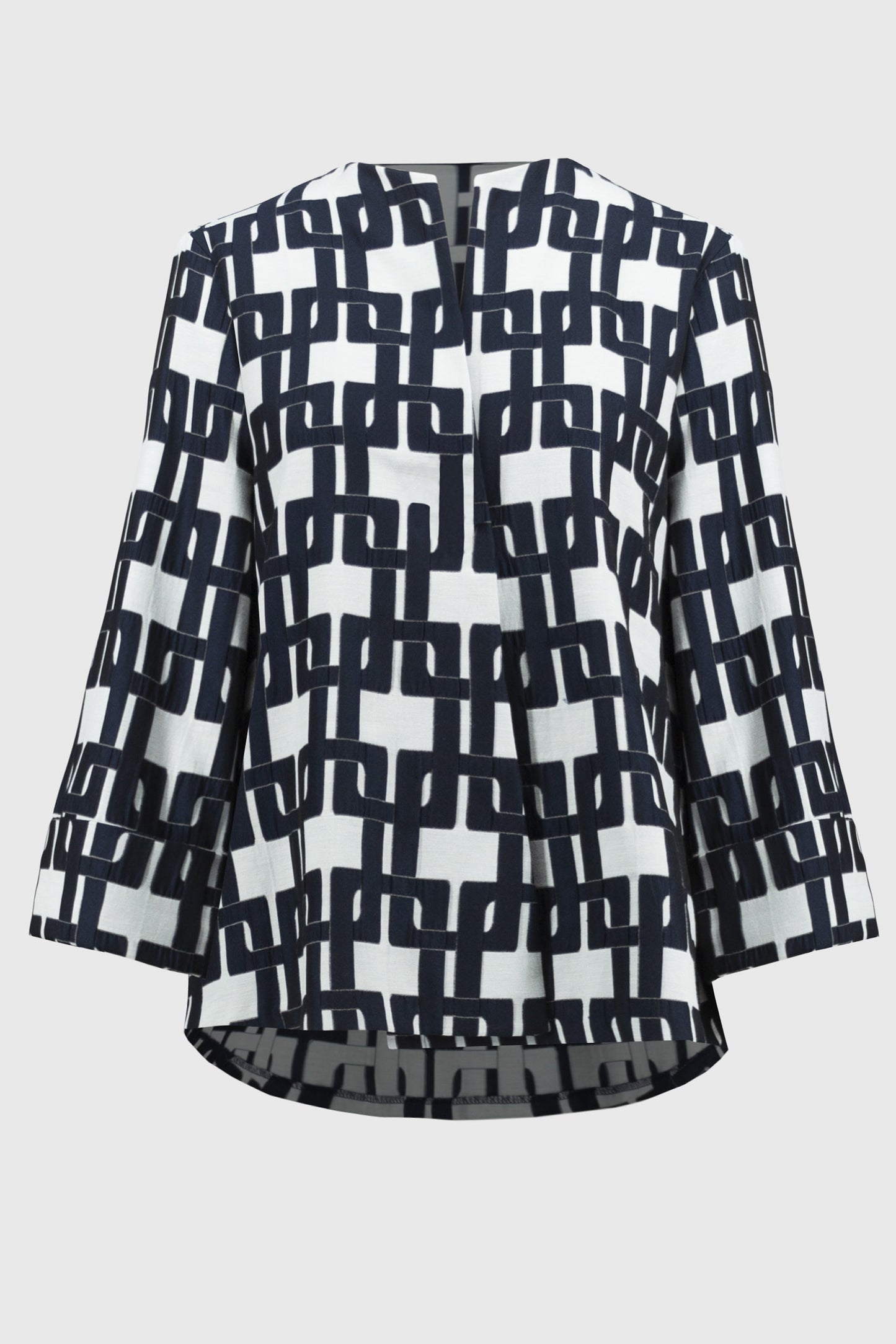 Joseph Ribkoff Geo Jacquard Trapeze Top Off White/Navy 251000-4252