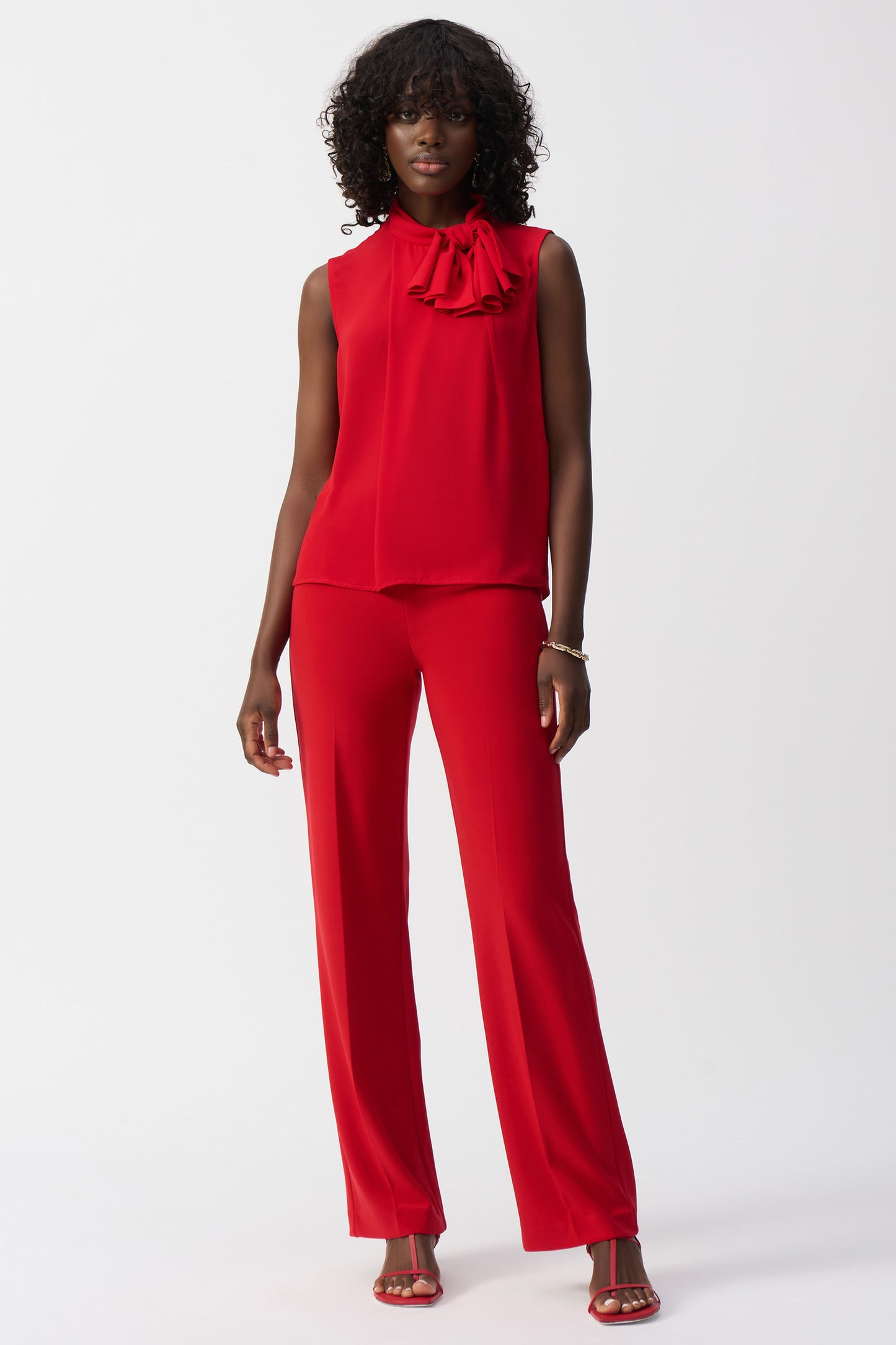 Joseph Ribkoff Georgette Sleeveless Top With Bow Collar Radiant Red 251115-4209