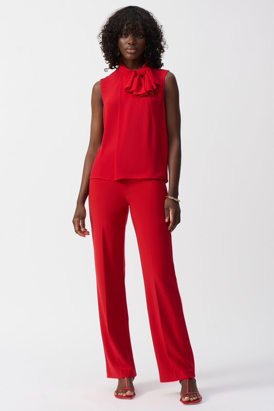 Joseph Ribkoff Georgette Sleeveless Top With Bow Collar Radiant Red 251115-4209