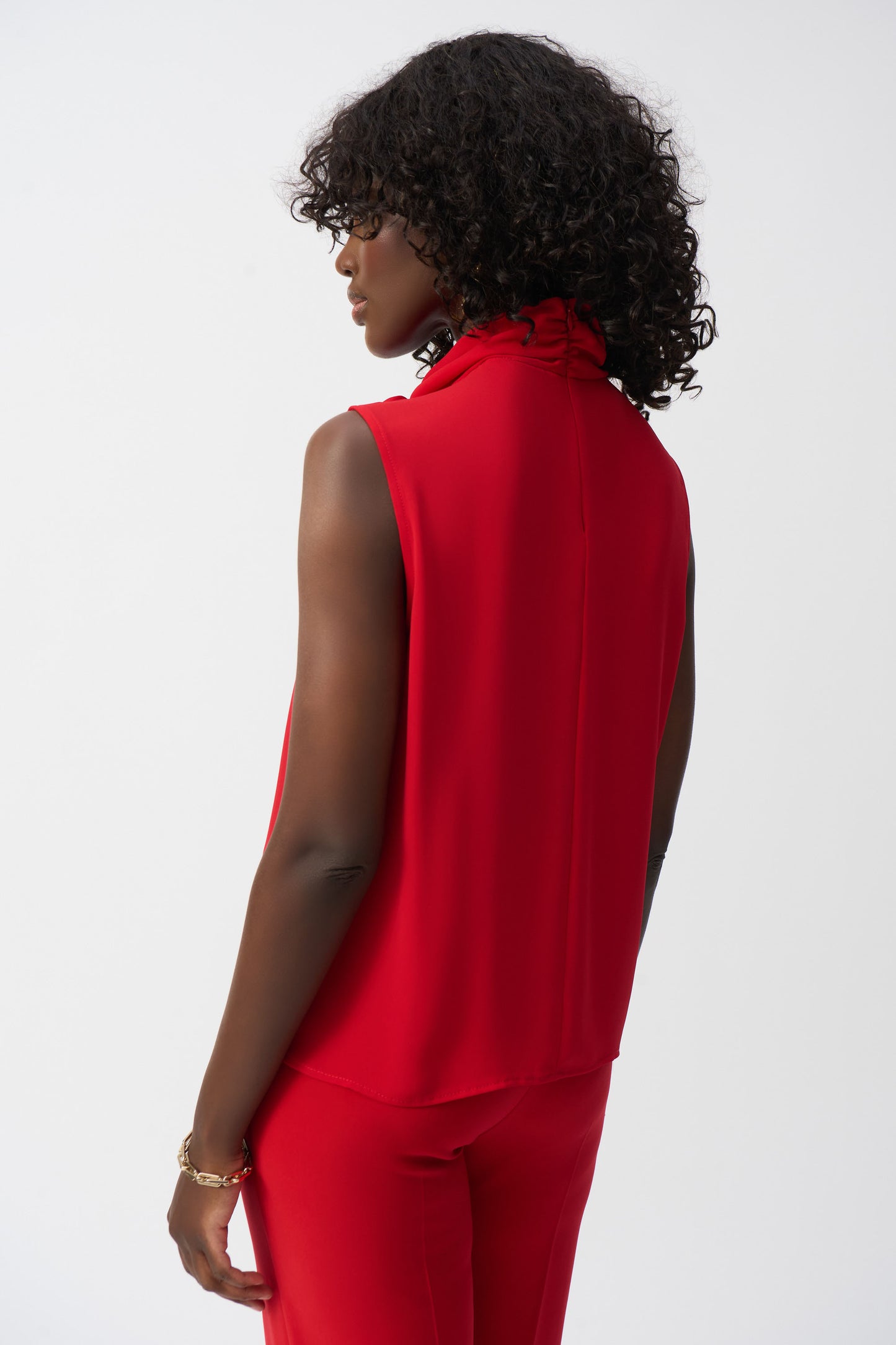Joseph Ribkoff Georgette Sleeveless Top With Bow Collar Radiant Red 251115-4209
