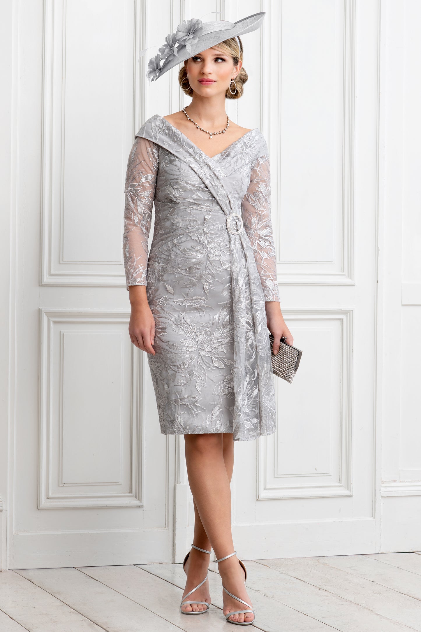 Ispirato Taffeta & Lace Sash Detail Dress Slate ISH814-93