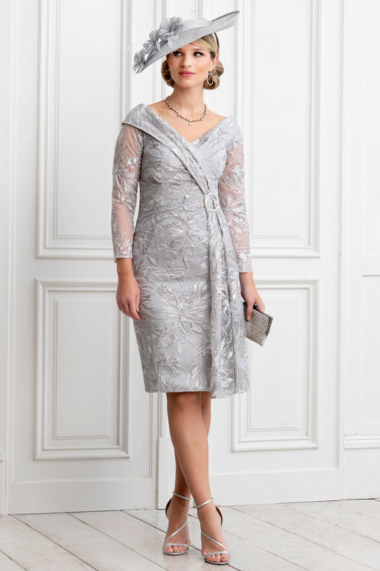 Ispirato Taffeta & Lace Sash Detail Dress Slate ISH814-93
