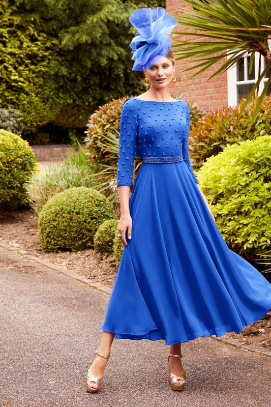Invitations by Veni Beaded A-Line Midi Dress - Royal - 29825