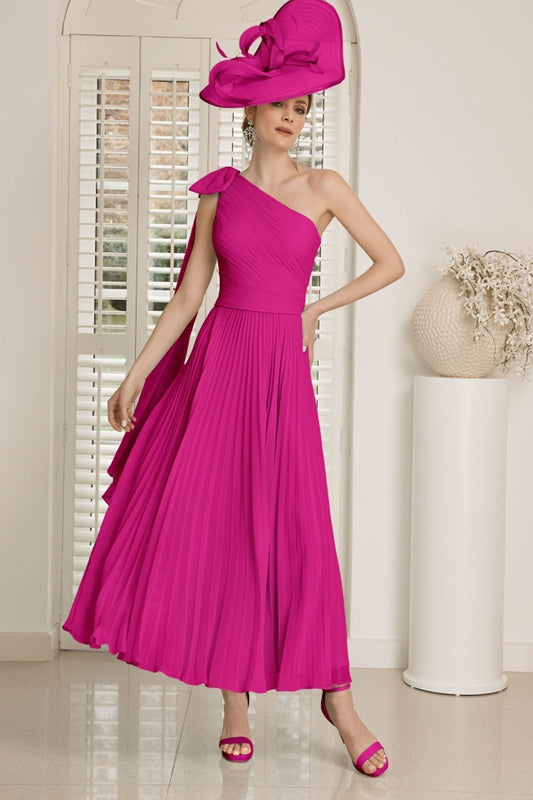 Invitations by Veni Chiffon One Shoulder Dress - Magenta - 29870