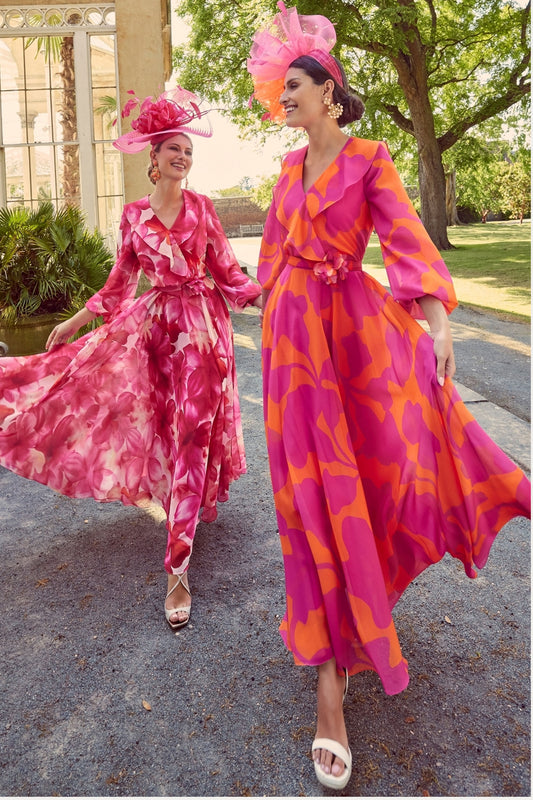 Invitations by Veni Floral Chiffon Dress - Magenta/Orange - 36025