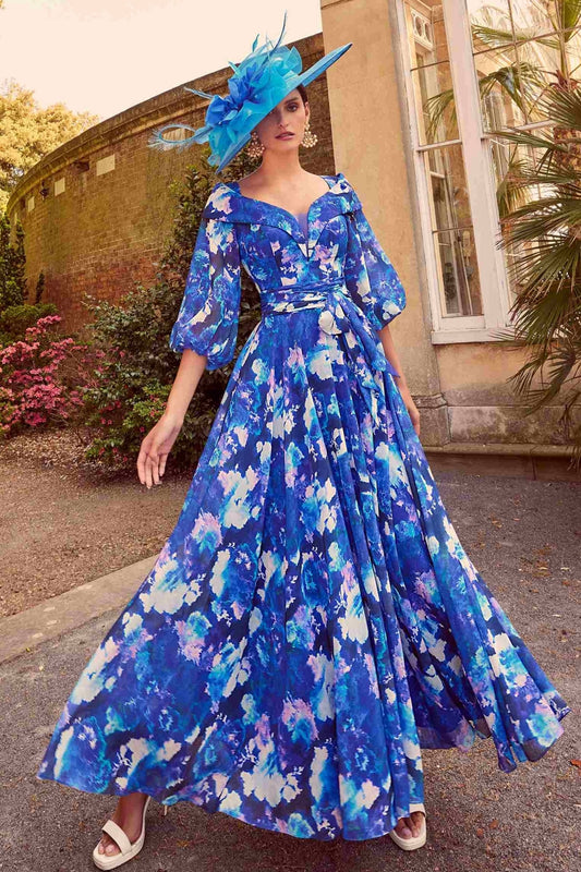 Invitations by Veni Pleated Waist Detail Dress - Solid Royal Blue - 36027