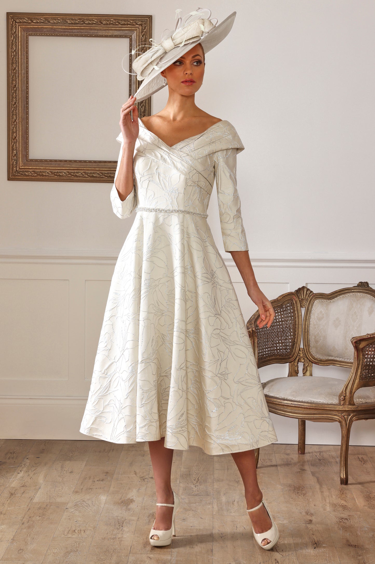 Irresistible Bardot Neckline Tea Dress Winter White IR7537K