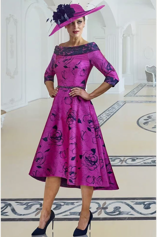 Irresistible Dipped Hem Print Dress Fuchsia/Navy IR7152K