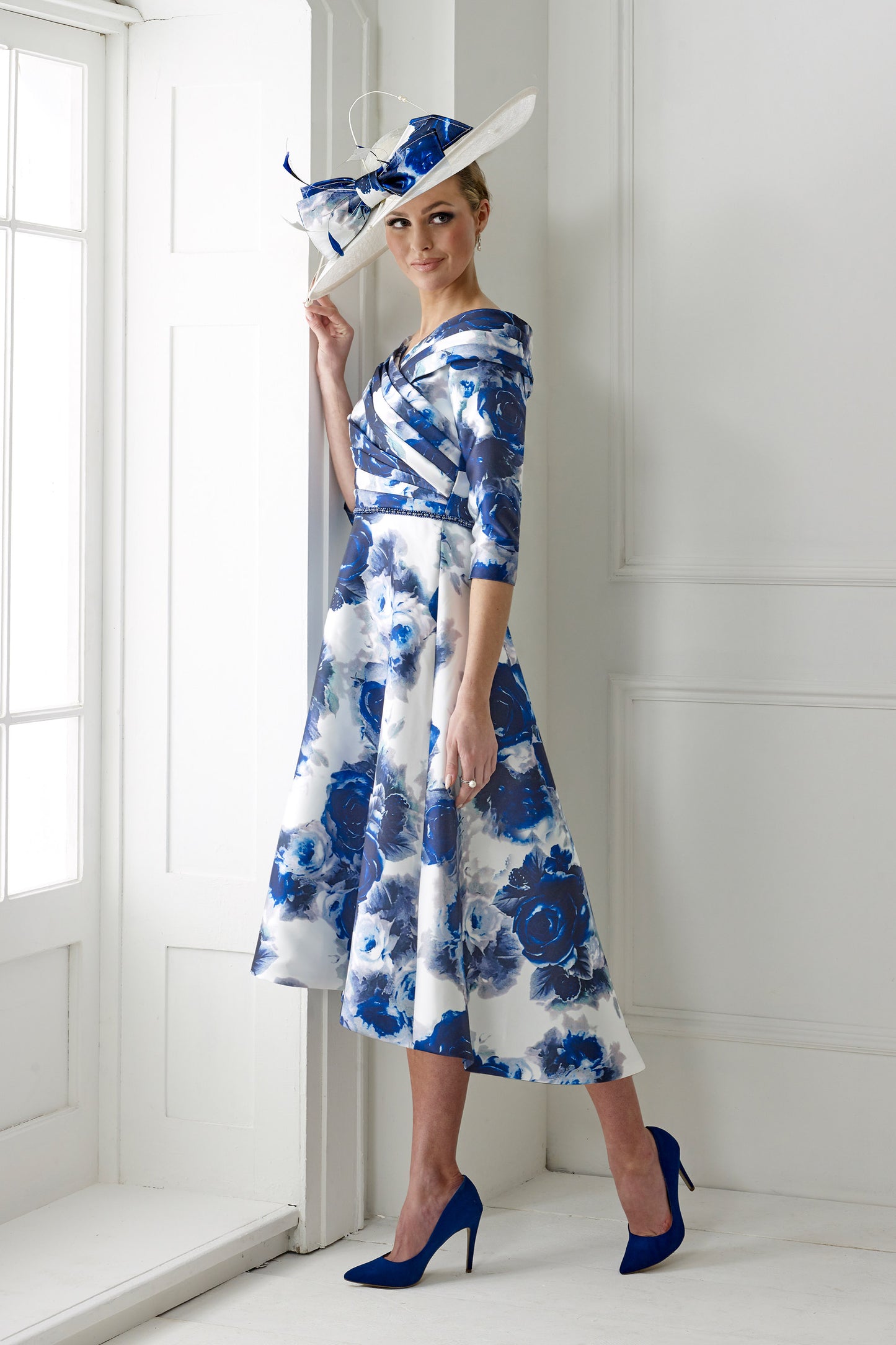 Irresistible Floral Dipped Hem Dress Marine Blue IR7337S
