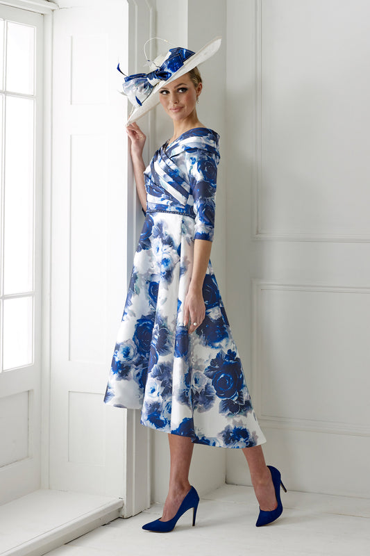 Irresistible Floral Dipped Hem Dress Marine Blue IR7337S