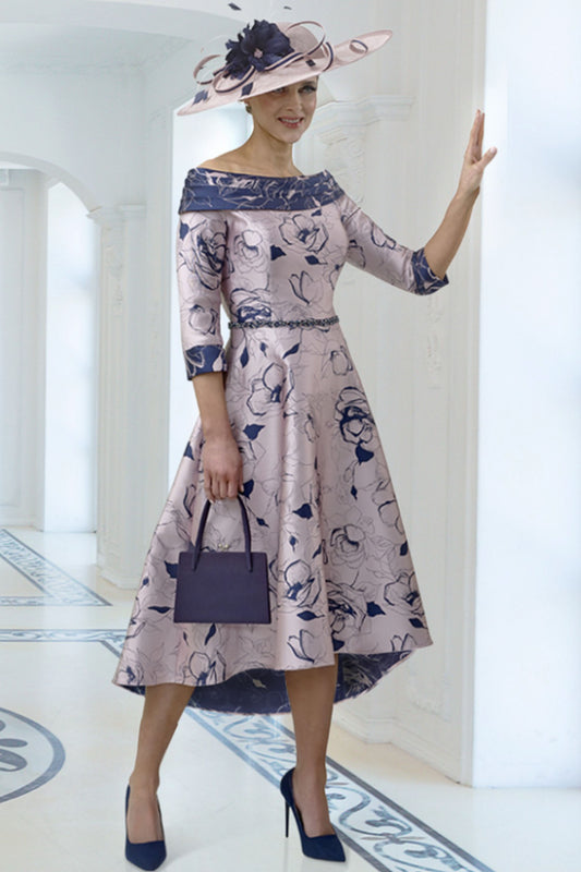 Irresistible Dipped Hem Print Dress Silver/Navy IR7152K