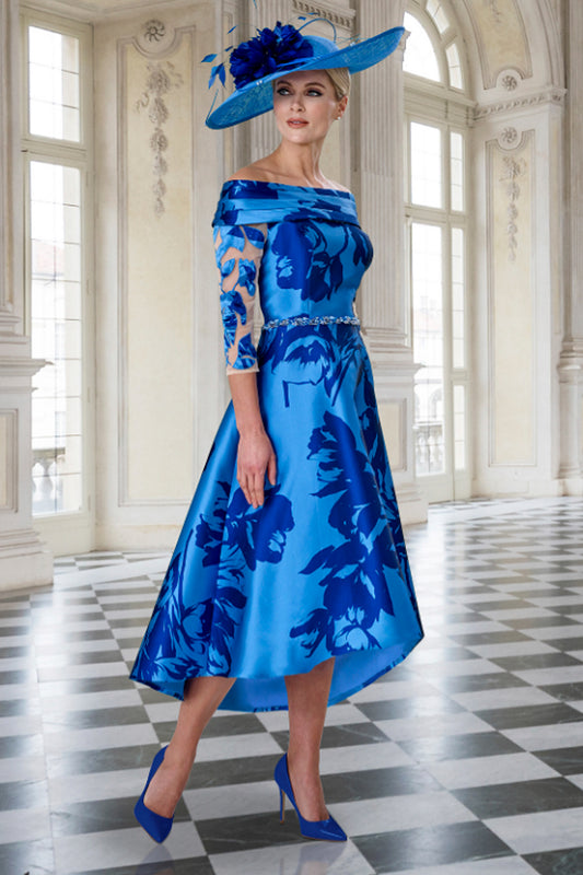 Irresistible by Veromia Dipped Hem Floral Print Dress Blue IR7132S
