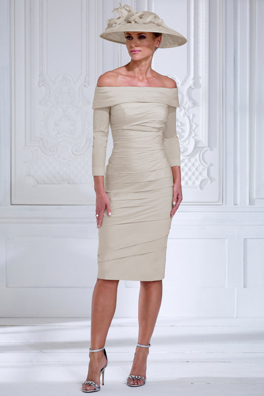 Irresistible Pleated Off The Shoulder Dress Nude IR8624