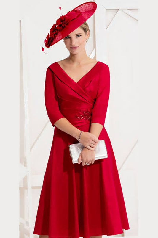 Taffeta A Line Dress with Bead Detailing - Rouge - ISG812-82/ISH822