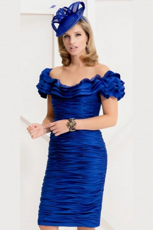 Ispirato Taffeta Off The Shoulder Dress with Bold Frill Detail Ink ISG804-29