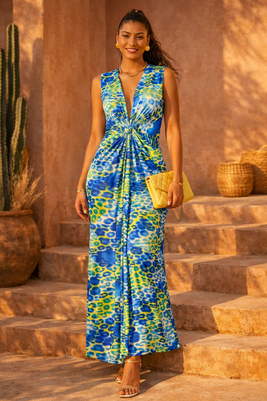 Jenerique Twist Wrap Maxi Dress Dominica Blue 59746