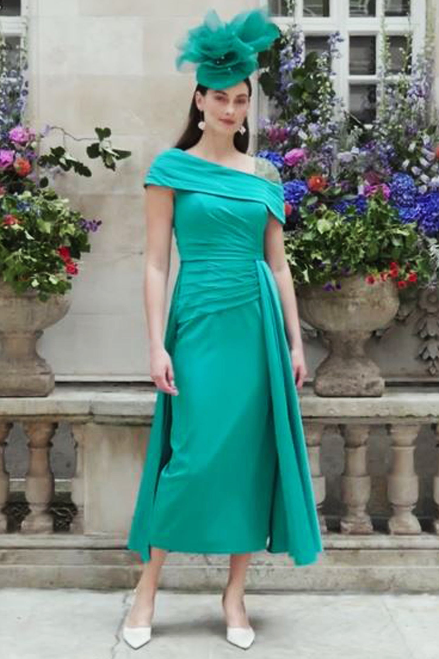 John Charles A Line Dress With Overskirt Peacock 29346