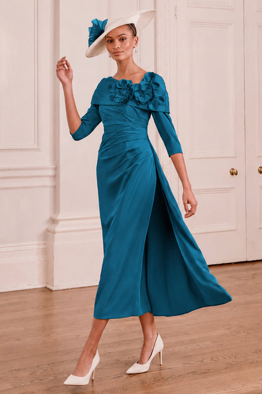 John Charles Floral Collar Midi Dress With Overskirt Teal 29376