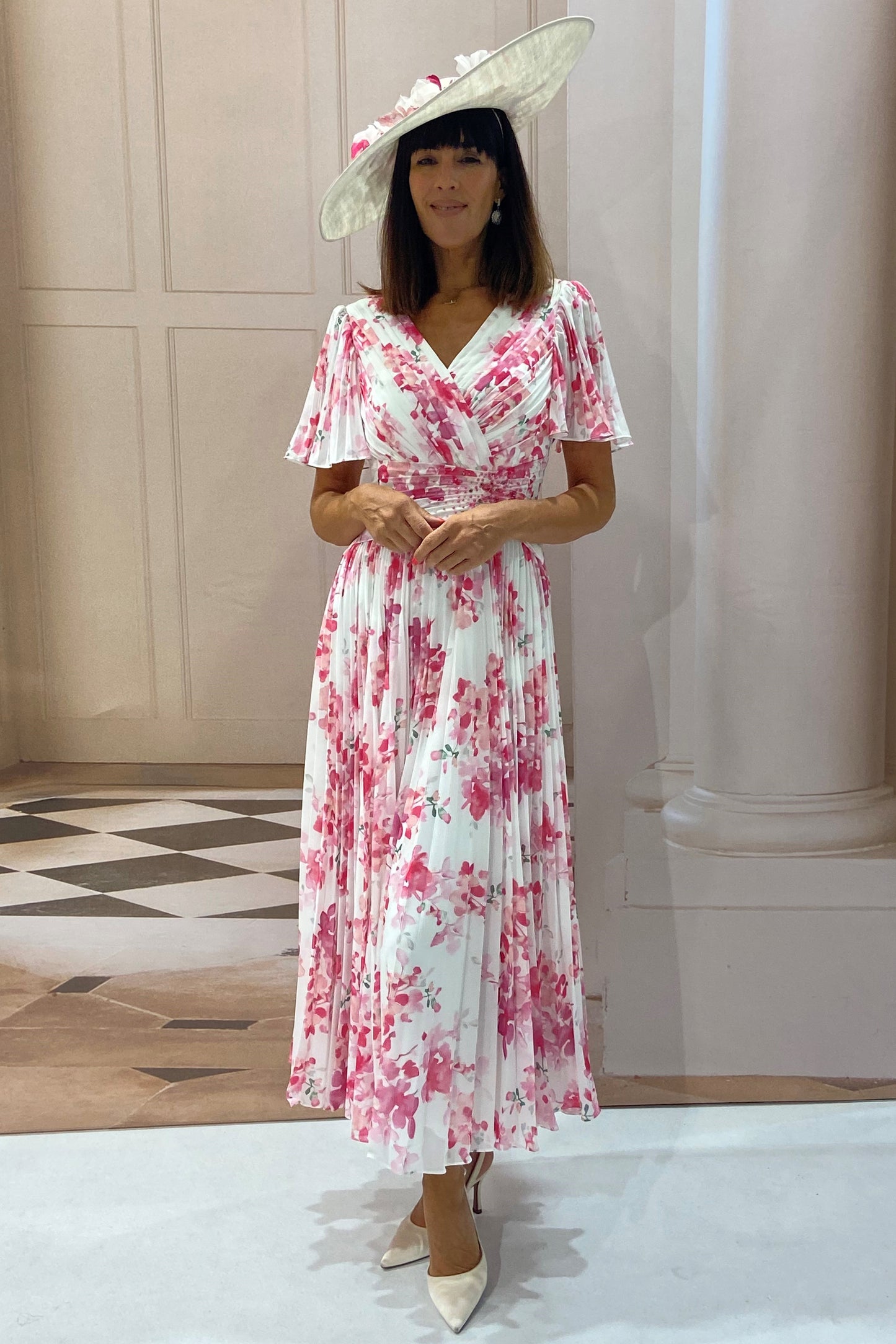 John Charles Plisse Floral Chiffon Dress Pink Blossom 66608