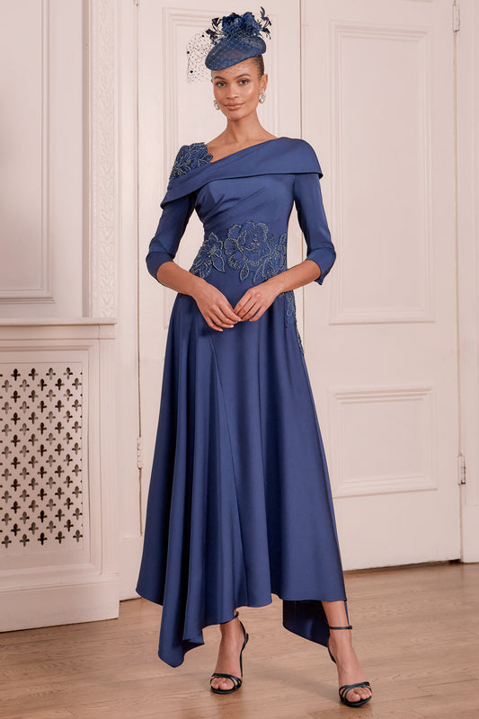 John Charles Lace Detail Asymmetric Midi Dress Navy 66797