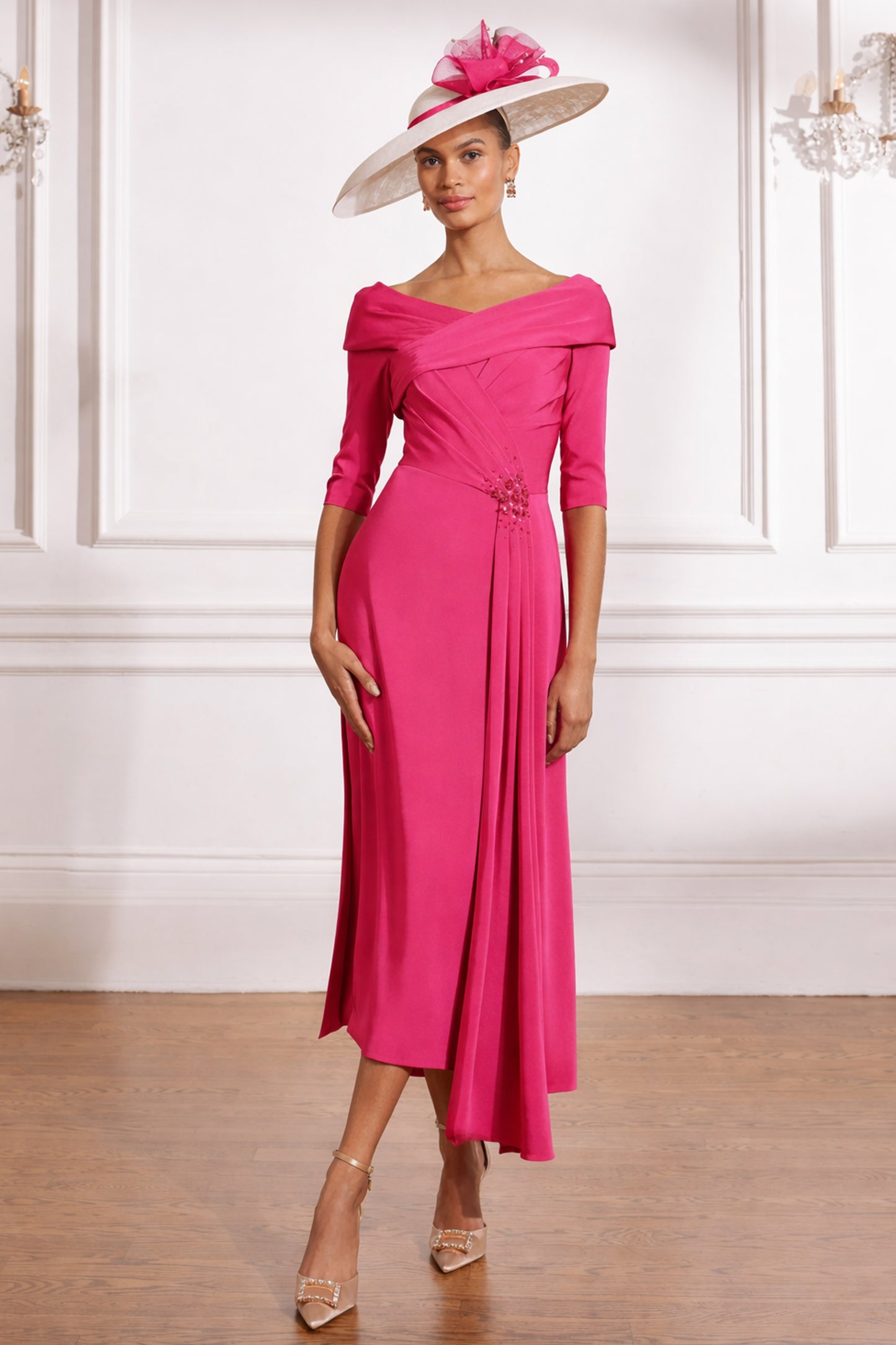 John Charles Bardot A Line Dress Persian Rose 29301