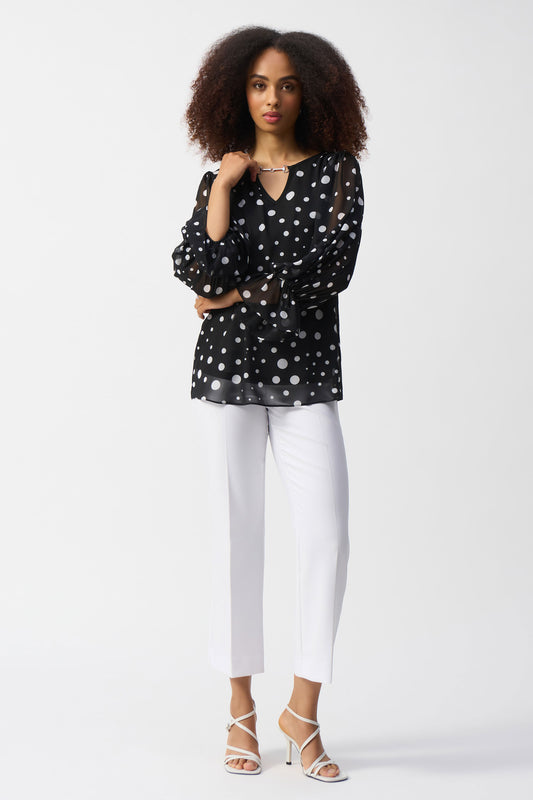 Joseph Ribkoff Chiffon Dot Print Boxy Top Black/Vanilla 251277-110