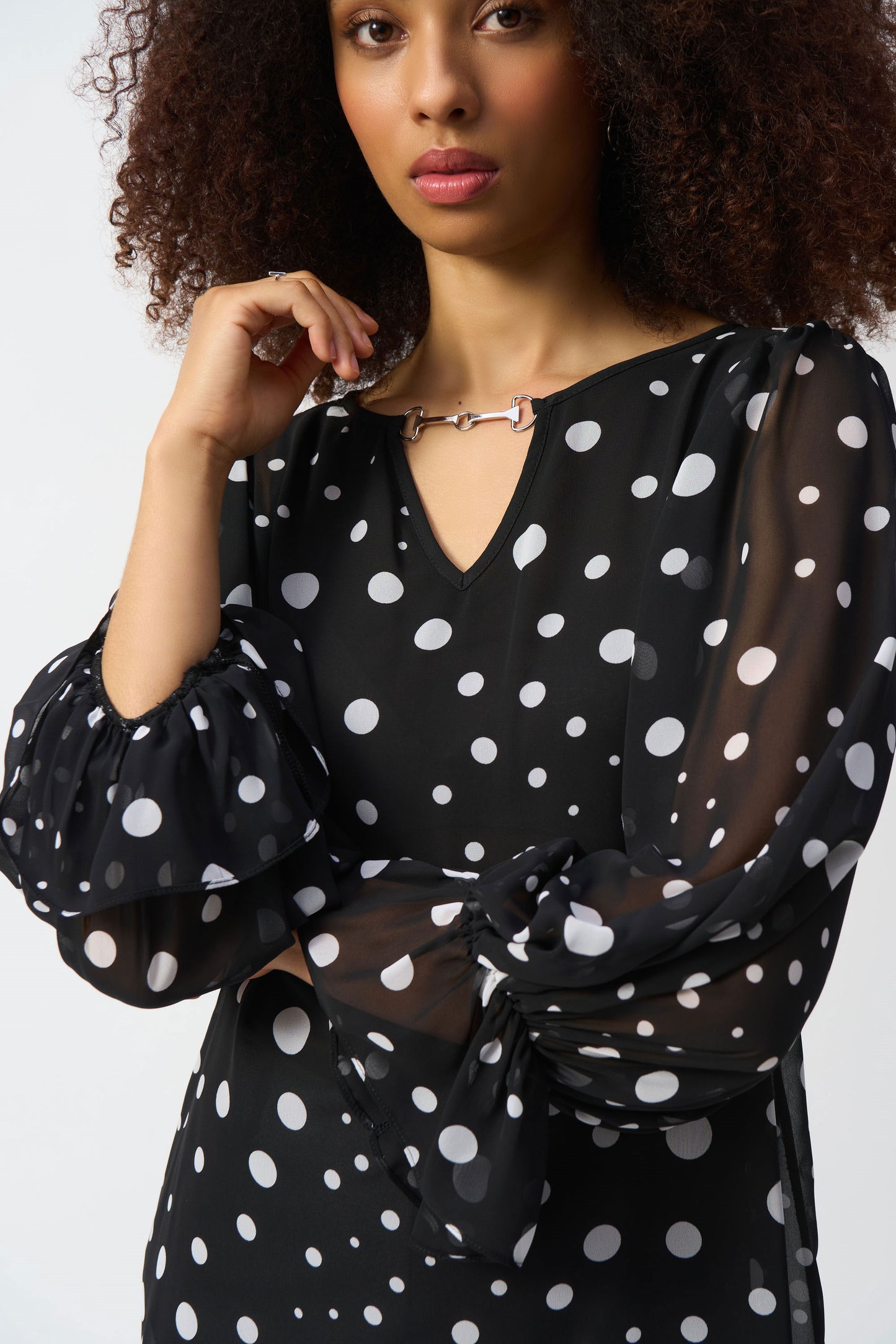 Joseph Ribkoff Chiffon Dot Print Boxy Top Black/Vanilla 251277-110